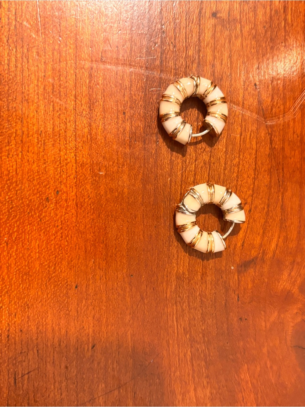 Anthropologie gold and white mini hoops